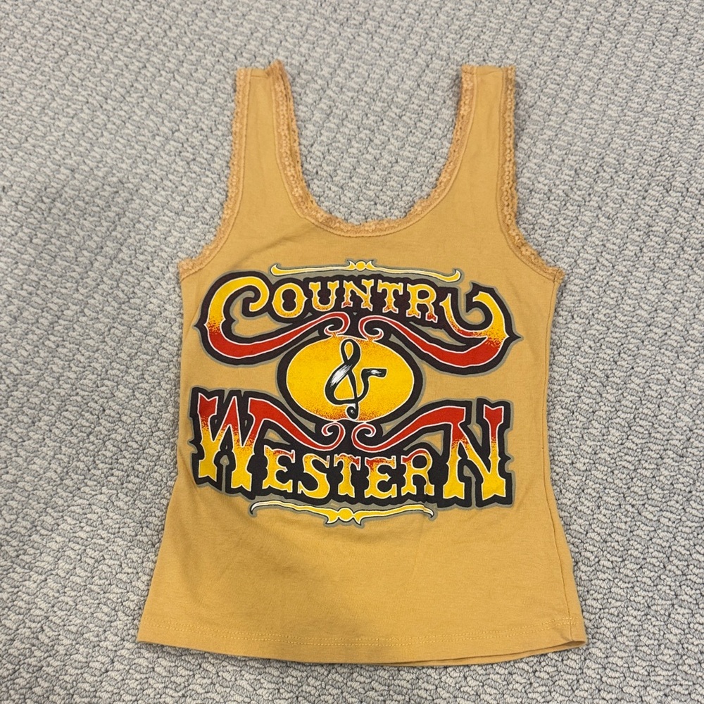 Vintage Graphic Tank Top - Mustard